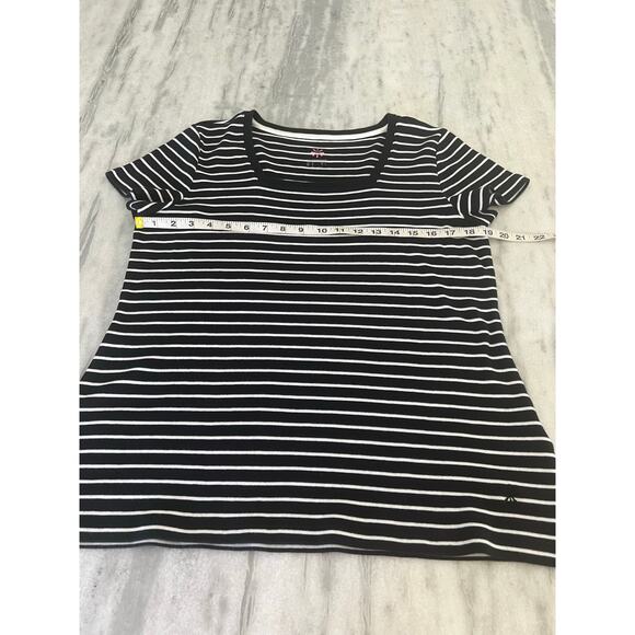 Isaac Mizrahi Live Black White Striped Knit Top Woman Size Medium Square Neck - Picture 7 of 8